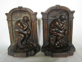 Vintage Pair Bronzed Cast Iron Bookends Rodin&#39;s &#39;the Thinker&#39; - £23.97 GBP