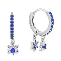 Sparkling Blue Stars Cubic Zirconia on Sterling Silver Hinged Hoop Earrings - £20.88 GBP