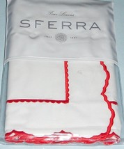 Sferra Pettine Euro Sham Crimson Red Embroidered Scalloped Cotton Percale New - $114.90