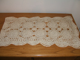 Vintage Beige Hand Crocheted Lace Long Table Runner - £23.32 GBP