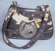 P&amp;G Metal Silver Horse Buckle Studded Western Hand Bag Purse Animal Prin... - $21.66