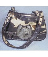 P&amp;G Metal Silver Horse Buckle Studded Western Hand Bag Purse Animal Prin... - £17.03 GBP