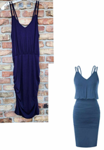 Grace Karin Navy Blue Spaghetti Straps V-Neck Ruched Bodycon Dress Medium NEW - £22.98 GBP