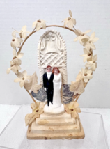 Antique Wedding Cake Topper w Fabric Flowers Steps &amp; Bell Trellis Red Heads - $39.11