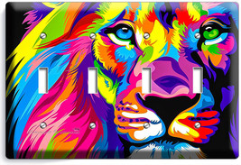 Colorful Lion Abstract Art 4 Gang Light Switch Wall Plate Covers Room Home Decor - £14.90 GBP