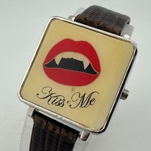 Curfew Japan Quartz Watch Unisex Silver Kiss Me Cover Square Leather New... - $26.59