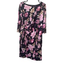 Roz &amp; Ali Dress Size 1X Navy Blue Pink Floral Pleated Polyester Spandex - $15.29