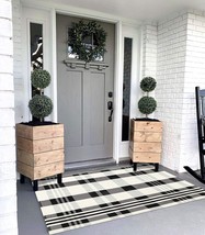 Black White Buffalo Plaid Rug Outdoor Doormat 3&#39; X 5&#39; Cotton Woven Checkered - £33.66 GBP
