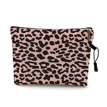 Water Resistant Makeup Bag  Stripe Brown Pink  Print Linen Cosmetic Bag Organize - £45.25 GBP