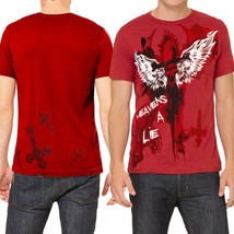 Lip Service Heaven On Screaming Winged Skull Cross Mens Short Sleeve T-Shirt Red - £19.25 GBP