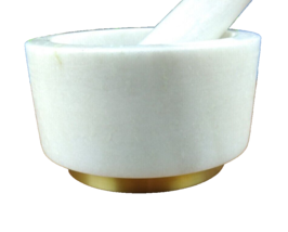 Mortar And Pestle Stone Marble Set Wood Pestal Natural Spice Herb Pill G... - $35.00