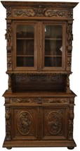 Antique Buffet Sideboard Hunting Dragon Mythical Beast Carved Oak Figurines - $5,949.00