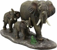Safari Elephant With 2 Calves Family Statue 14.5&quot;L Elephants Roaming Gra... - £57.41 GBP