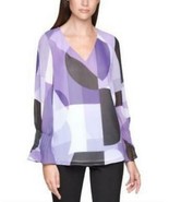 Calvin Klein Pleated-Sleeve Abstract-Print Top, Size Small - $456.10 MXN