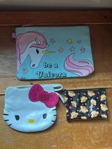 Lot of BE A UNICORN Canvas Make-UP Pencil Case Hello Kitty Faux Leather Purse &amp; - £8.89 GBP