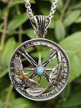 Eagle Feather Pendant Necklace Nautical Star Turquoise Gemstone Amulet Jewellery - £4.89 GBP