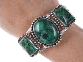 40&#39;s-50&#39;s Navajo stamped silver chrysocolla cuff bracelet - £446.56 GBP