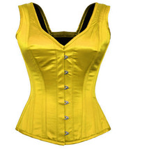 Full Steel Ironing Spiral Over Bust Band Halter Bustier Yellow Satin Corset - $43.43+