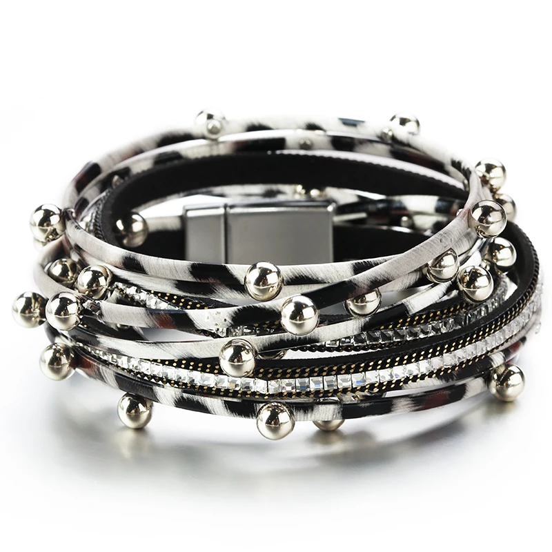 Multilayer Metal Beads Charm Leather Bracelets for Women Trendy Design Double Wr - £14.89 GBP