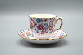 Crown Staffordshire Bone China Tea Cup and Saucer Floral Pattern England 1940s - £18.97 GBP