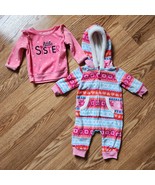 Infant Lot Baby Girl Hooded One Piece, Pullover Top 0-3M Pink White Long... - £10.94 GBP