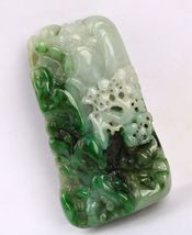 Cert&#39;d Untreated Natural Green Grade A Jade jadeite Pendant landscape r654742 - £234.03 GBP