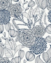 Blue Peel And Stick Wallpaper, Nuwallpaper Nus3830: Navy Secret Garden. - $34.97