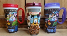 3 Walt Disney Parks Travel Mug Rapid Fill Mugs Mickey &amp; Minnie Mouse Pluto Goofy - £19.77 GBP