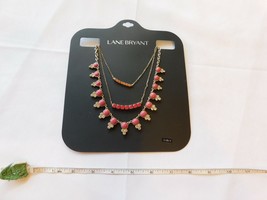 Lane Bryant necklace NEW NOS ONESZ adjustable 3 in 1 lt red orange stones Round - £16.49 GBP