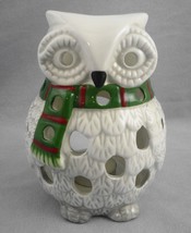 Yankee Candle Sparkling Snow Owl Tealight Candle Holder Wearing Green Scarf 5.3&quot; - £9.35 GBP