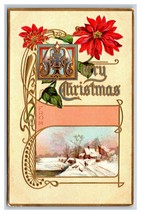 Winter Landscape Merry Christmas Poinsettias Embossed UNP  DB Postcard U11 - $4.90