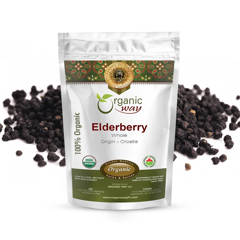 Organic Way Dried Elderberry Whole - Organic, Kosher &amp; USDA Certified - $18.90