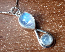 Moonstone Double Gem Pendant 925 Sterling Silver Two Gemstone Round Teardrop - £10.69 GBP
