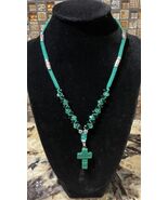 Handmade Semi Precious Natural Malachite 18” Cross Necklace w multi colo... - $19.75