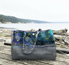 Large Summer Beach Bag Tote Organizational Pockets Mesh Batik 17 x 12 x 6 - £12.65 GBP