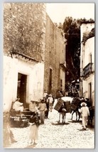 Mexico Busy Street Scene Donkeys Hauling Crates Taxco Real Photo Postcard C35 - £11.72 GBP