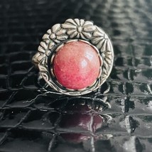 Didae Shabool Israel Sterling Silver Rhodonite Spinner Disc Floral Hammered Ring - £51.34 GBP