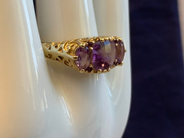 Vtg 14K Yellow Gold Ring 4.48g Fine Jewelry Sz 10 Faceted Amethyst Color Stones - £357.80 GBP