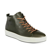 Ecco Men&#39;s Soft 8 Dri Tan Leather Mid Sneaker Casual Comfort Shoe Deep Forest 45 - £86.22 GBP