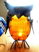 Metal &amp; Glass Owl figure light up Cape Craftsmen animal statue amber - £23.55 GBP