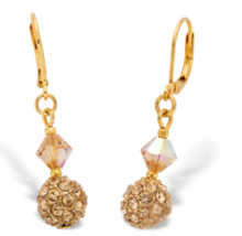Champagne Crystal Beaded Lever Back Drop Earrings Goldtone - £56.29 GBP