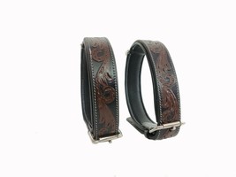 Shwaan Leather Dog Collar Genuine Tooled Floral Pattern Handmade Medium 13&quot; -17&quot; - £30.53 GBP