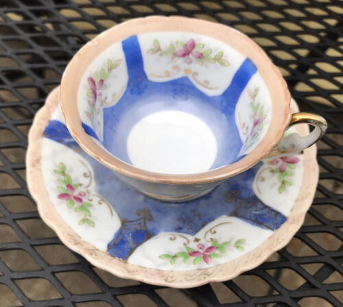 Vintage Ucagoo China Demitasse Cup &amp; Saucer Occupied Japan Blue Floral - $8.42