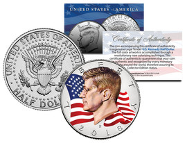 Colorized FLOWING FLAG JFK John F Kennedy Half Dollar US Coin - P Mint -... - £7.56 GBP