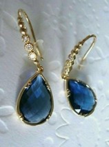 2.50 Ct Pear Cut Sapphire and Diamond Drop Dangle Earrings 14K Yellow Gold Over - £91.78 GBP
