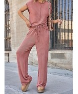Women 2 Piece Outfit Lounge Track Set Cap Sleeve Pullover Drawstring Wide Leg 2X - $24.70