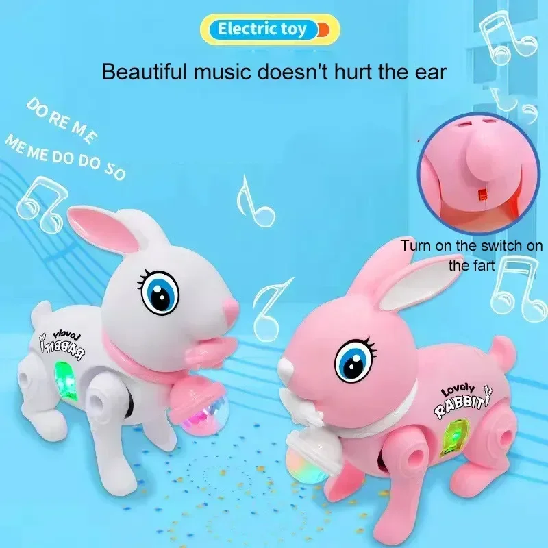 New Cartoon Electronic Walking Rabbit Toy Music Lovely Luminescent with Traction - £11.84 GBP