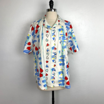 Vintage 80s Street Wise Womens Heart Shirt Button Front Short Sleeves Large - £27.22 GBP