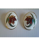 Beautiful Large Vintage Clip-On Enamel Iris Flower Earrings Good Cond Sh... - $7.99