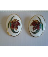 Beautiful Large Vintage Clip-On Enamel Iris Flower Earrings Good Cond Sh... - £6.27 GBP